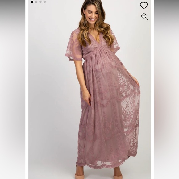 Elegant Pinkblush Maternity Lace Maxi Dress in Mauve - Picture 1 of 8